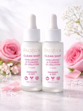 Pacifica Clean Shot Hyaluronic & Flowers 5% Serum 2pc 0.8oz Hydrating Vegan